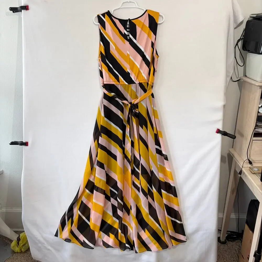 Lane Bryant Maxi Dress Womens Plus 18 Yellow Black Striped Chiffon Sleeveless - Picture 13 of 14